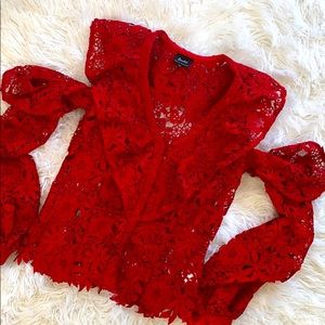 Bardot red lace blouse